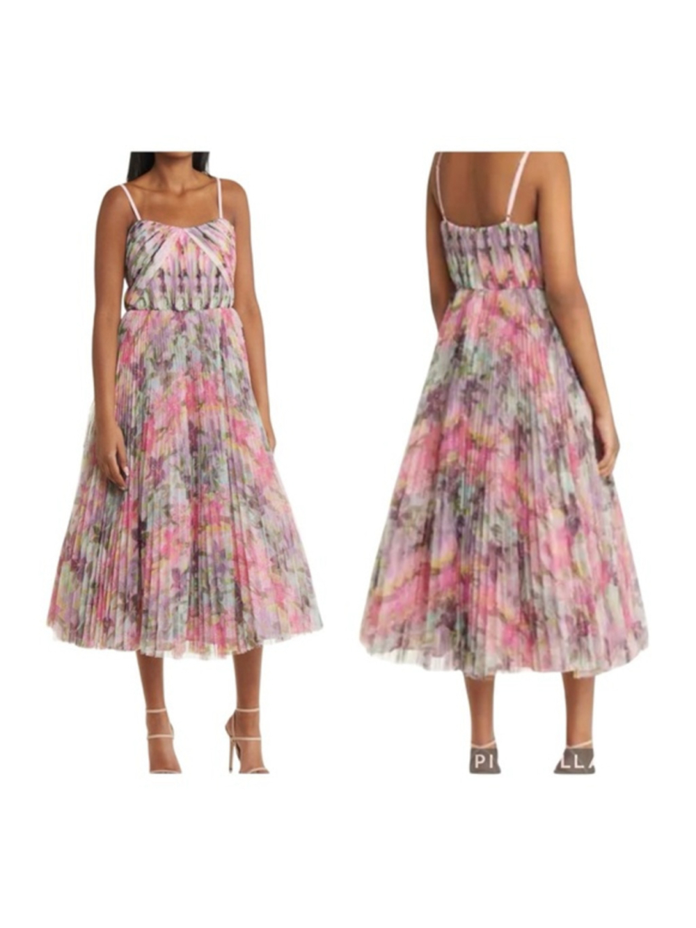Women's Hutch Pink Green Floral Pleated Midi Dress Size 4